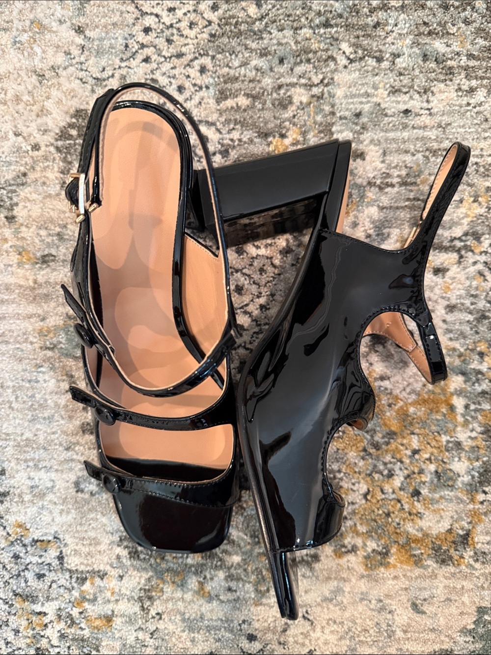 Patent Black Slingback Block Heel Sandals - Picture 3 of 7